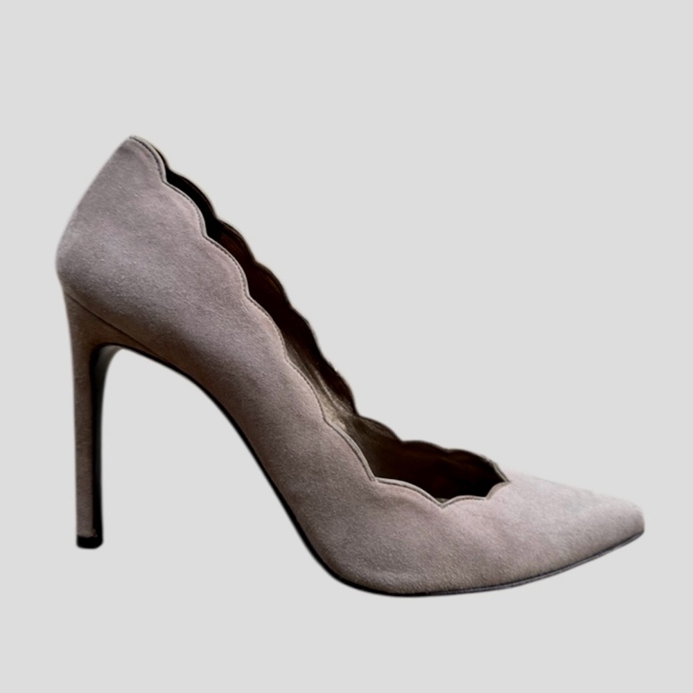 Stuart Weitzman Scallopfine Anthracite Suede Scallop Edge Pumps Shoes Heels 11 - Picture 1 of 15